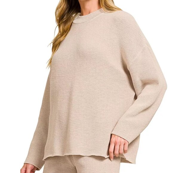 Zenana Round Neck Knit Top and Shorts Sweater Set - Picture 2 of 10